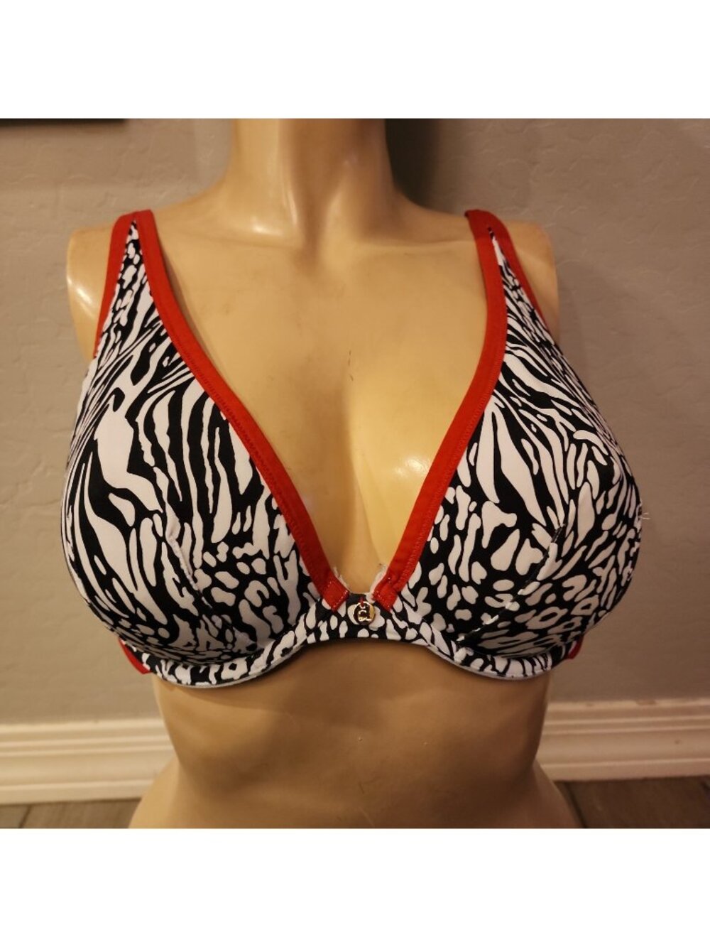 Cacique High Apex Plunge Bra 42B Animal Print Underwire Unlined